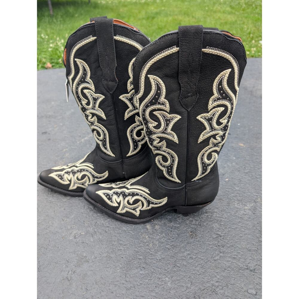 Buck & Brana Ginnger Western Boots Womens 8.5‎ Black Leather Embroidered Pull On - Picture 3 of 8